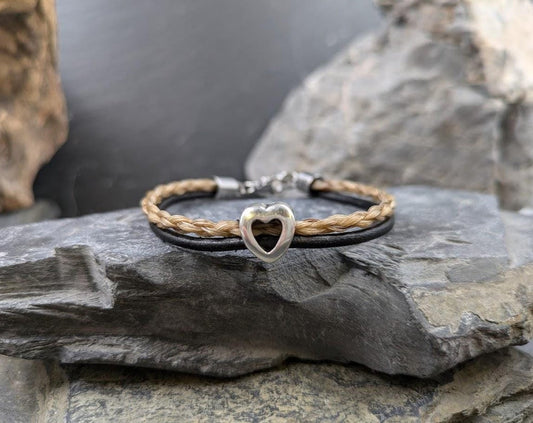 Bracelet en crin de cheval avec cœur, bijoux en poils d'animaux, crin de cheval, queue, bracelet, mémoire, poney