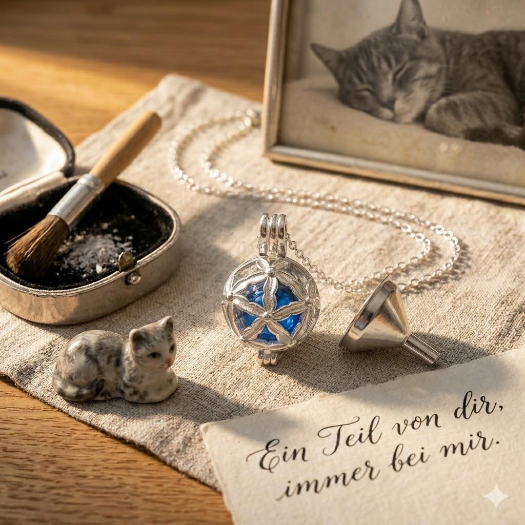 Engelrufer mit Perle gefüllt mit Asche von seinem eigenen Haustier, Gedenkschmuck
